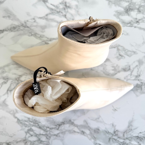 Zara Cream Ankle Boots, Women Size 5 - Picture 5 of 7